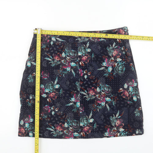 Tu Women’s Blue Floral Corduroy Short Skirt Size 10