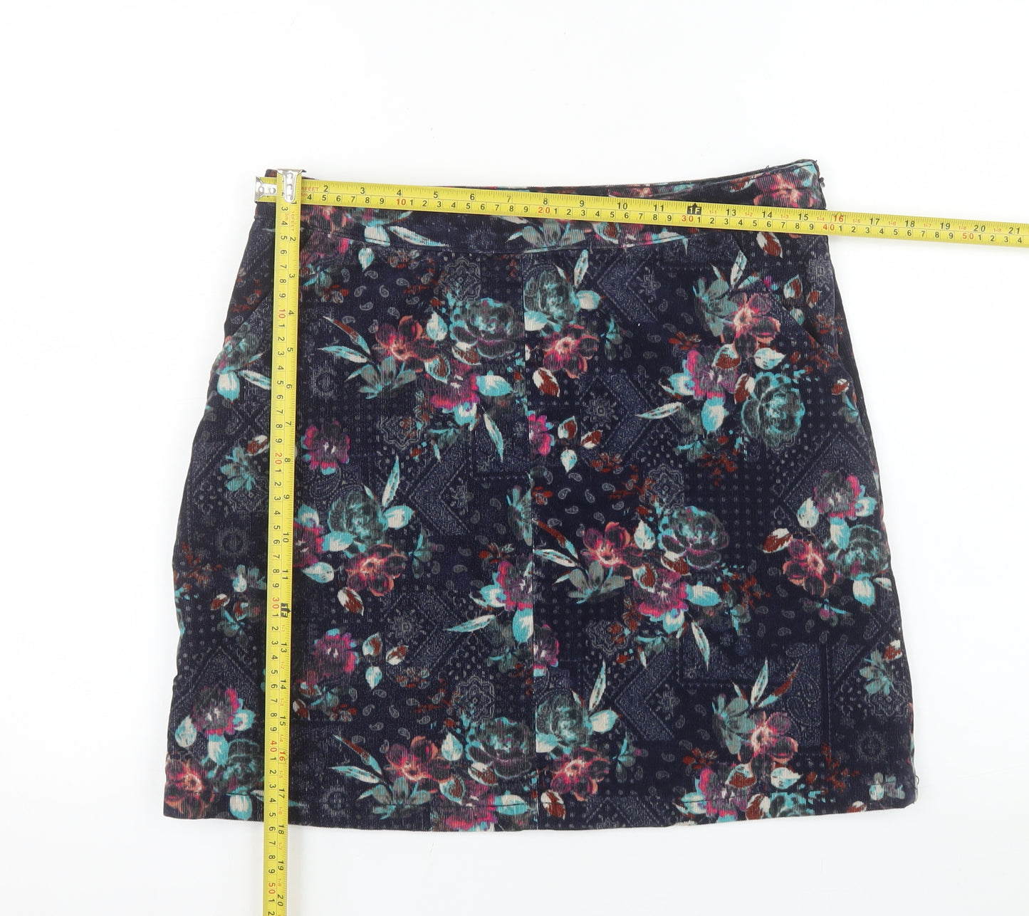 Tu Women’s Blue Floral Corduroy Short Skirt Size 10