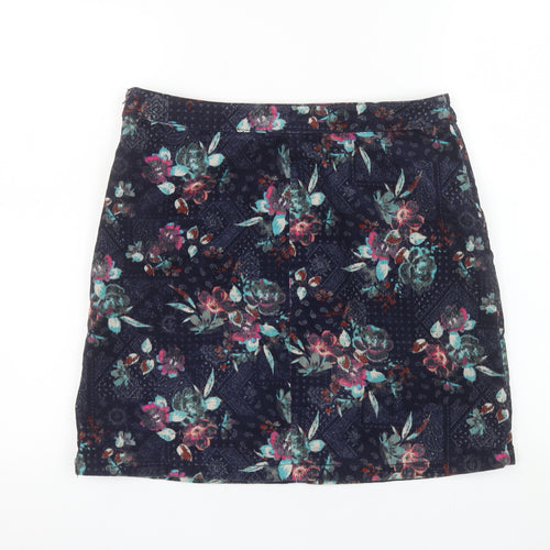 Tu Women’s Blue Floral Corduroy Short Skirt Size 10