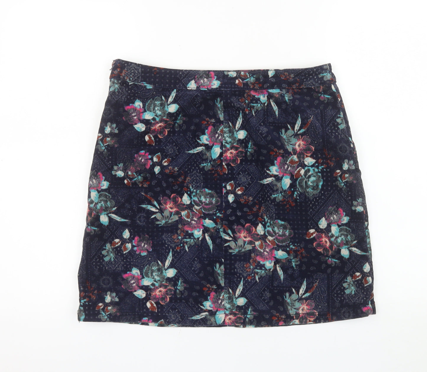 Tu Women’s Blue Floral Corduroy Short Skirt Size 10