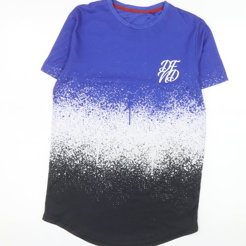 DFND Men's Blue Graphic Ombre Crew Neck T-Shirt XS
