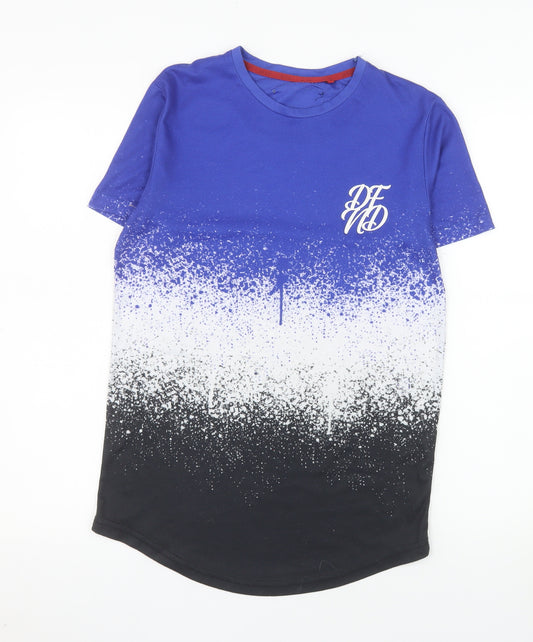 DFND Men's Blue Graphic Ombre Crew Neck T-Shirt XS
