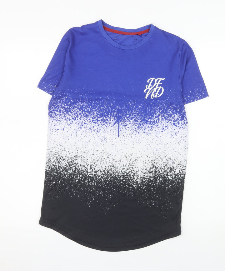 DFND Men's Blue Graphic Ombre Crew Neck T-Shirt XS