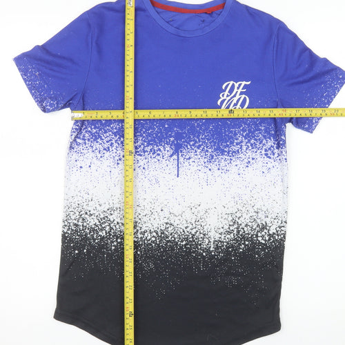 DFND Men's Blue Graphic Ombre Crew Neck T-Shirt XS