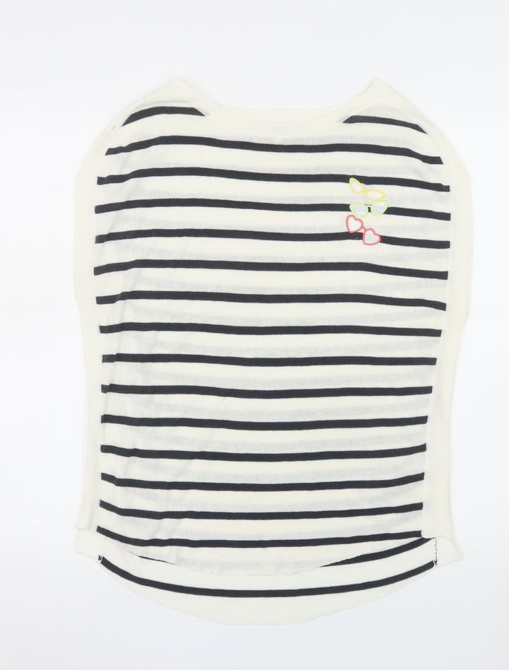 Next Womens White Striped Boat Neck Pullover Jumper XS
