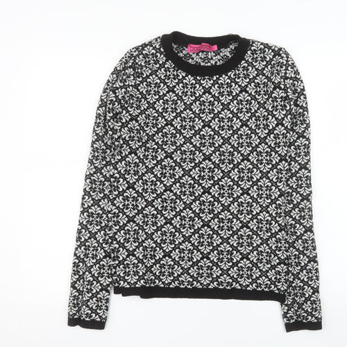 Boohoo Womens Black Geometric Knit Pullover Jumper M/L