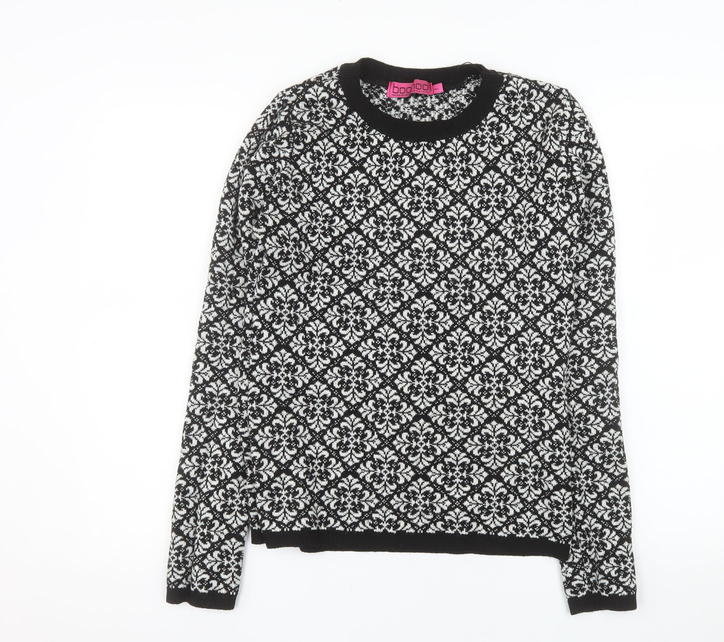 Boohoo Womens Black Geometric Knit Pullover Jumper M/L