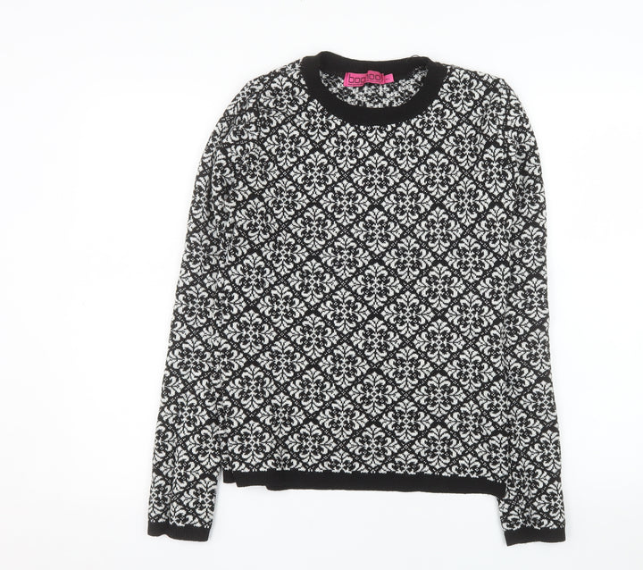 Boohoo Womens Black Geometric Knit Pullover Jumper M/L