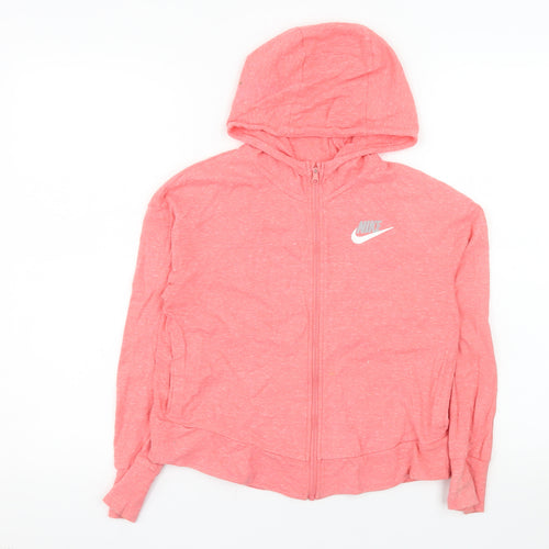 Nike Womens Pink Full Zip Hoodie Jacket Size M Cotton Lightweight