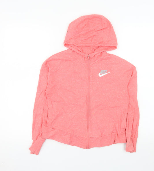 Nike Womens Pink Full Zip Hoodie Jacket Size M Cotton Lightweight