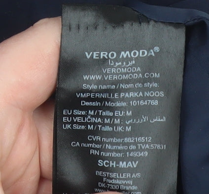 Vero Moda Women's Blue Parka Jacket M Hooded Mid-Length Coat