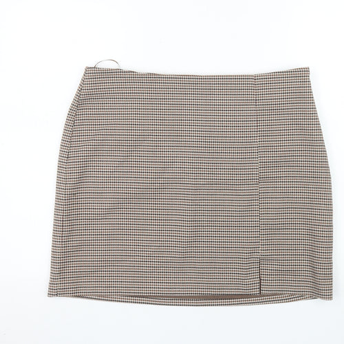 New Look Women Brown Check Pencil Skirt Size 16 Lined Workwear