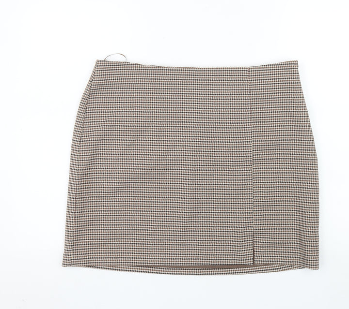 New Look Women Brown Check Pencil Skirt Size 16 Lined Workwear