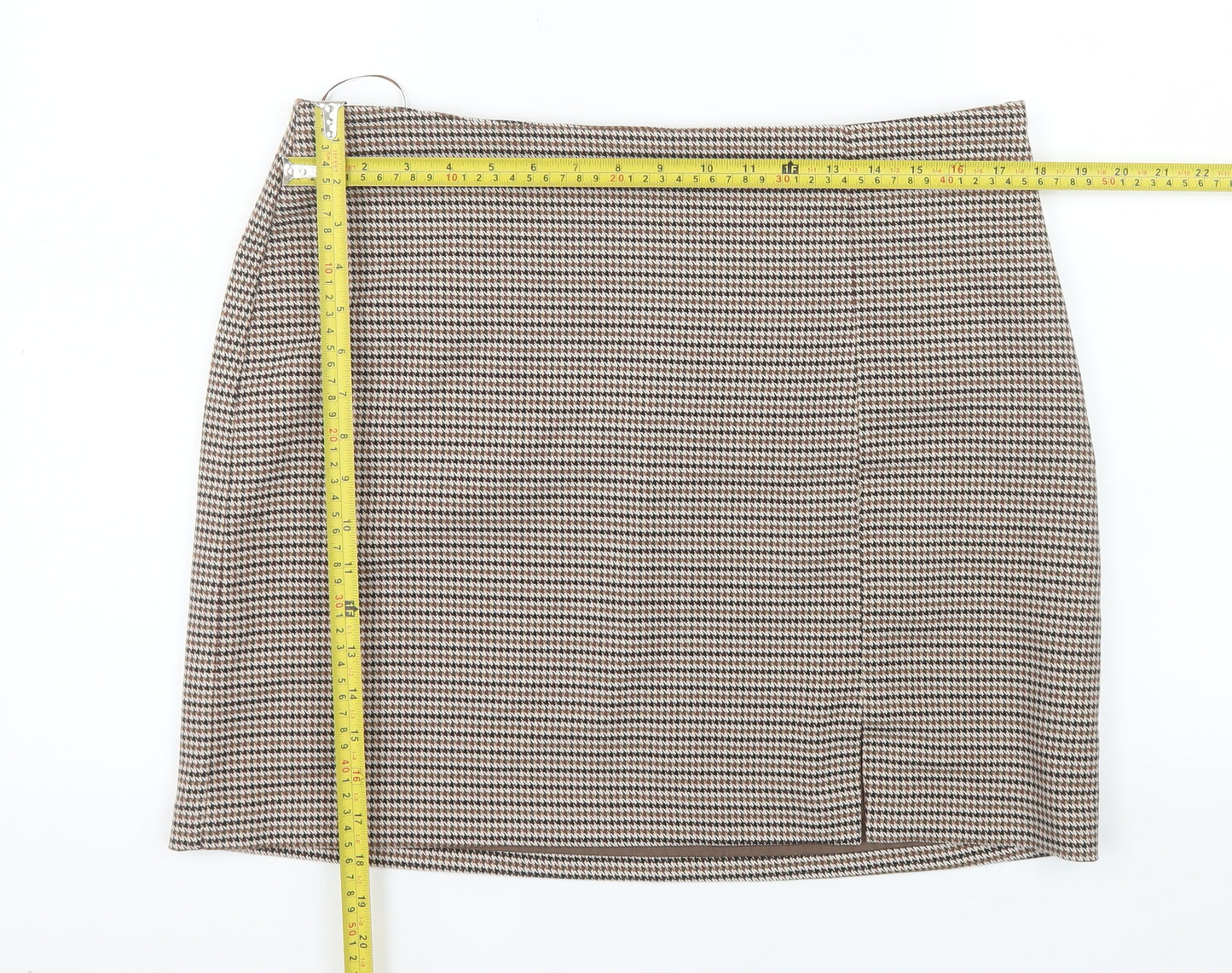 New Look Women Brown Check Pencil Skirt Size 16 Lined Workwear