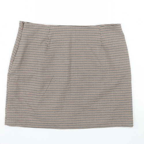 New Look Women Brown Check Pencil Skirt Size 16 Lined Workwear