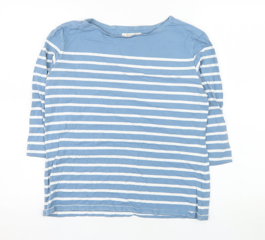 Seasalt Women's Blue Striped Boat Neck 3/4 Sleeve Cotton Sailor Top Size 12
