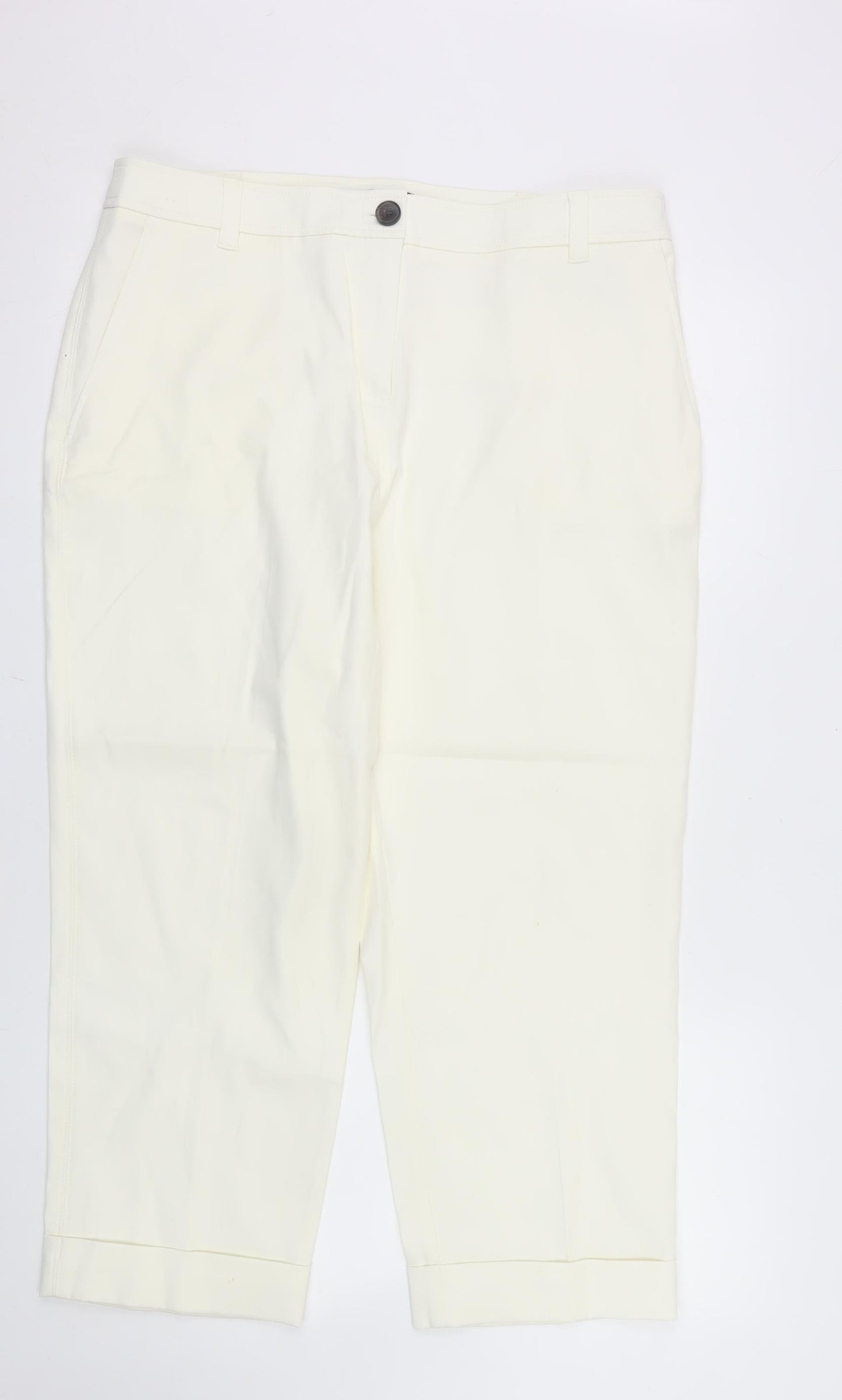 Next Women Ivory Cropped Cotton Trousers Size 16 Regular