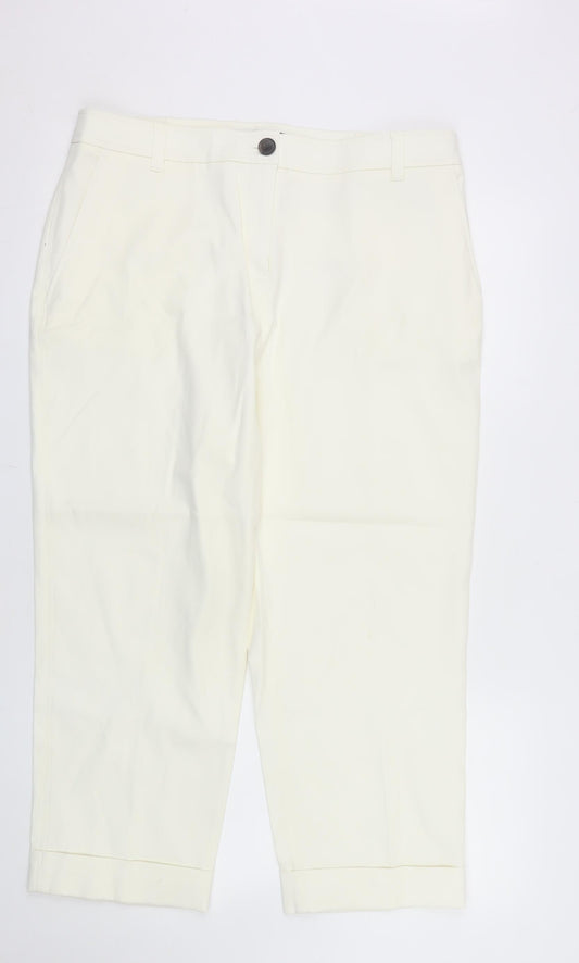 Next Women Ivory Cropped Cotton Trousers Size 16 Regular
