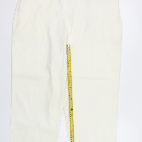 Next Women Ivory Cropped Cotton Trousers Size 16 Regular