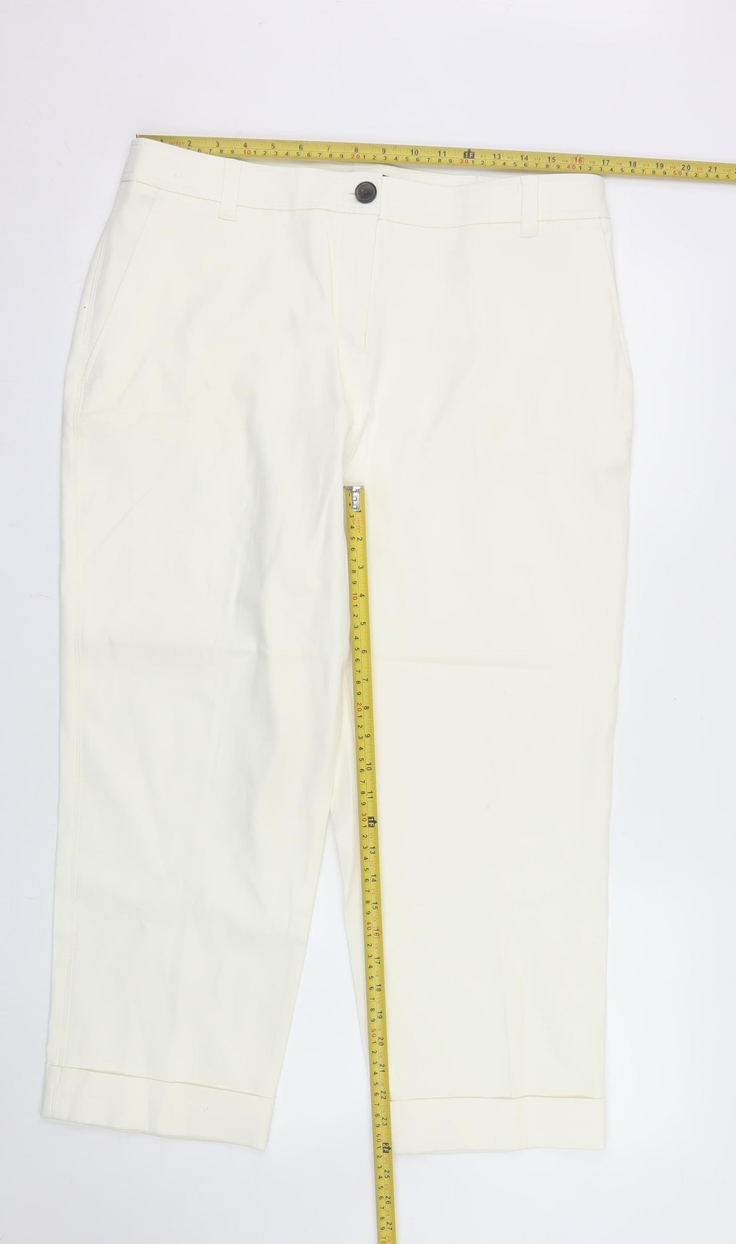 Next Women Ivory Cropped Cotton Trousers Size 16 Regular