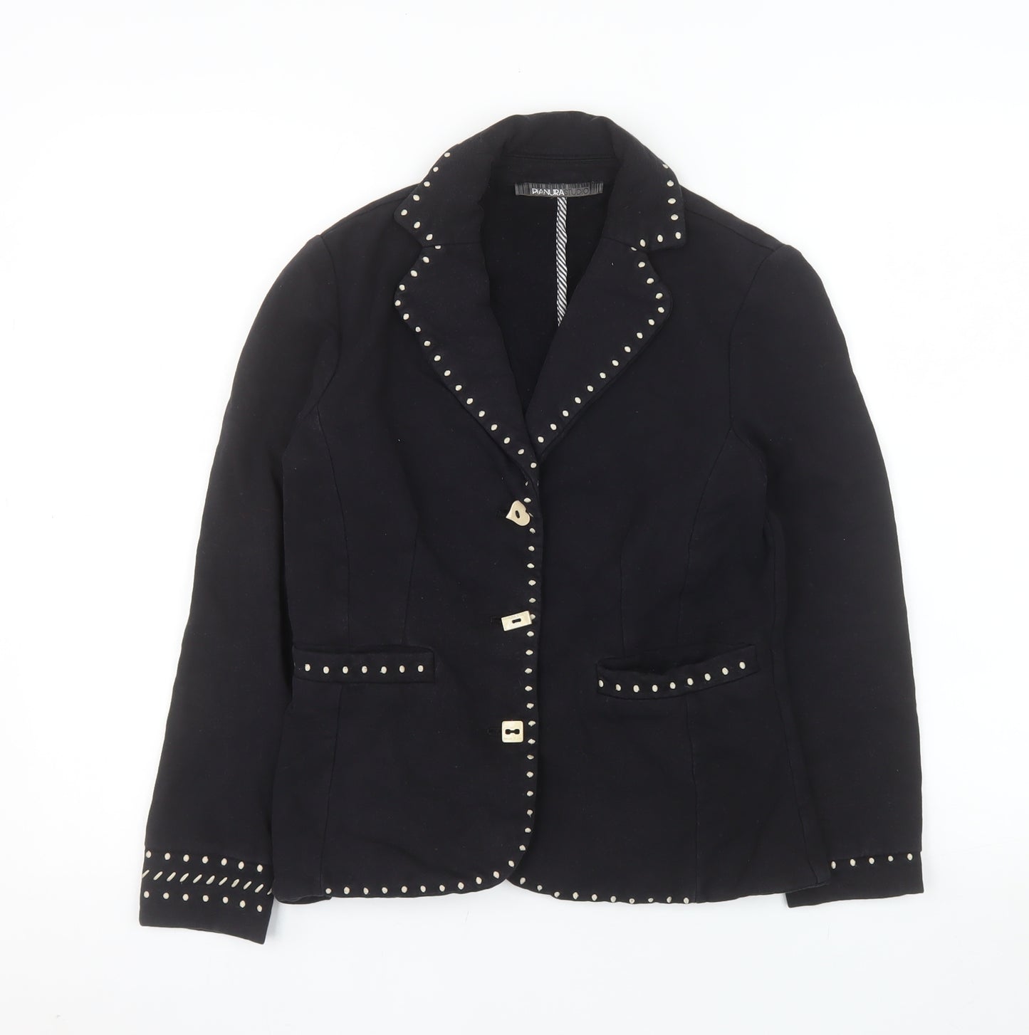 Pianura Studio Women's Black Studded Cotton Blazer Size 14