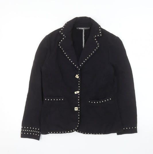 Pianura Studio Women's Black Studded Cotton Blazer Size 14