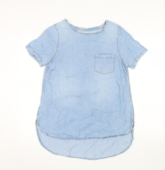 New Look Women Blue Denim Short Sleeve Blouse UK 10 Lyocell