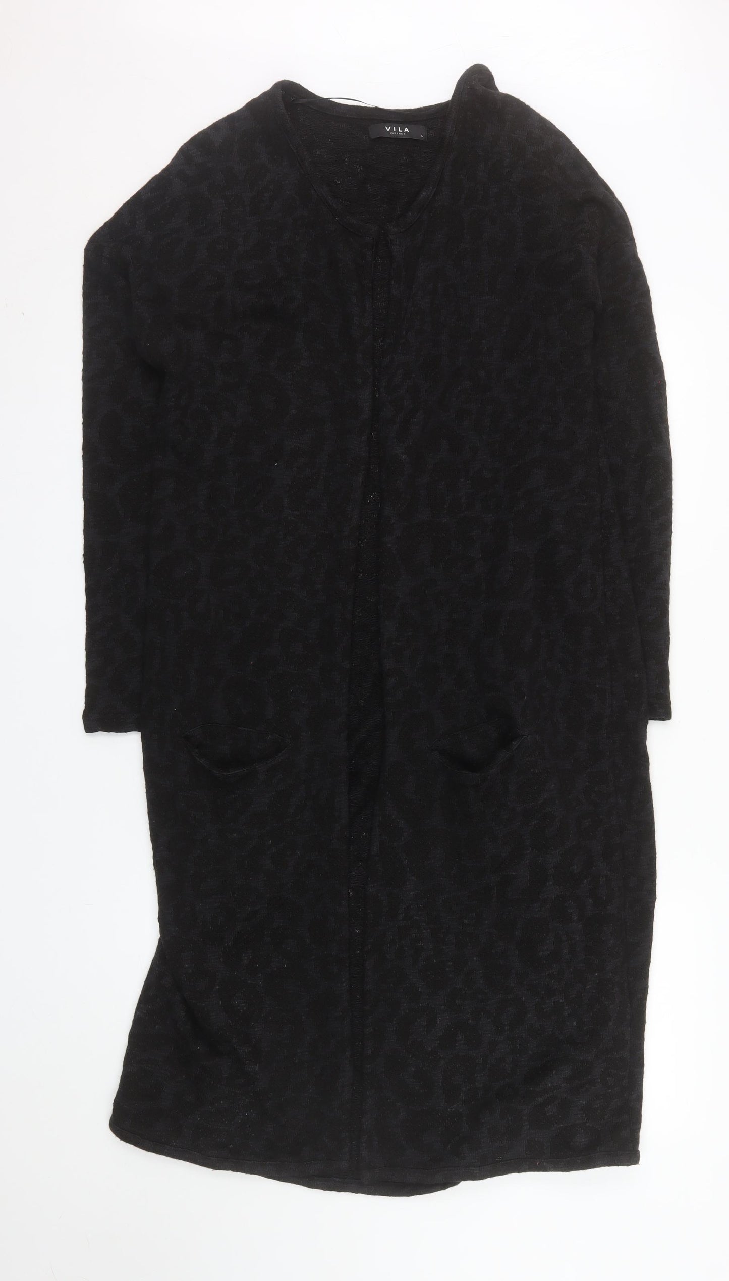 Vila Women’s Black Animal Print Long Coatigan Size L