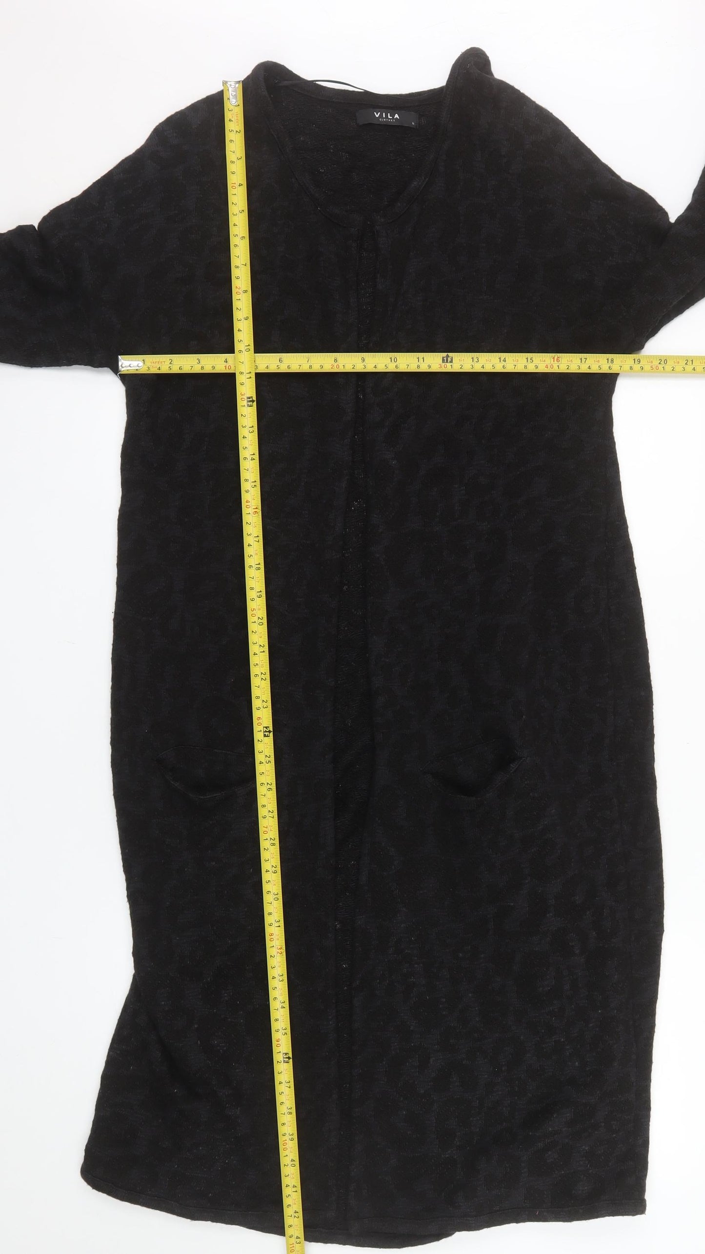Vila Women’s Black Animal Print Long Coatigan Size L