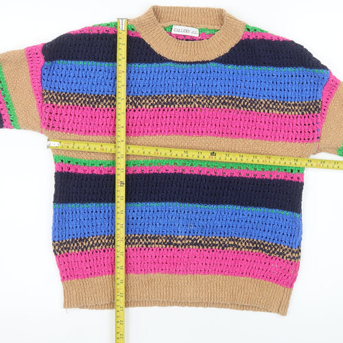 Gallery Women Beige Multicoloured Striped Knit Jumper Size M 100% Cotton
