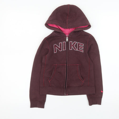 Nike Girls Brown Hooded Full Zip Fleece Jacket Size 6-7 Years