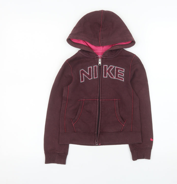 Nike Girls Brown Hooded Full Zip Fleece Jacket Size 6-7 Years