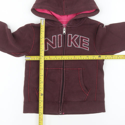 Nike Girls Brown Hooded Full Zip Fleece Jacket Size 6-7 Years
