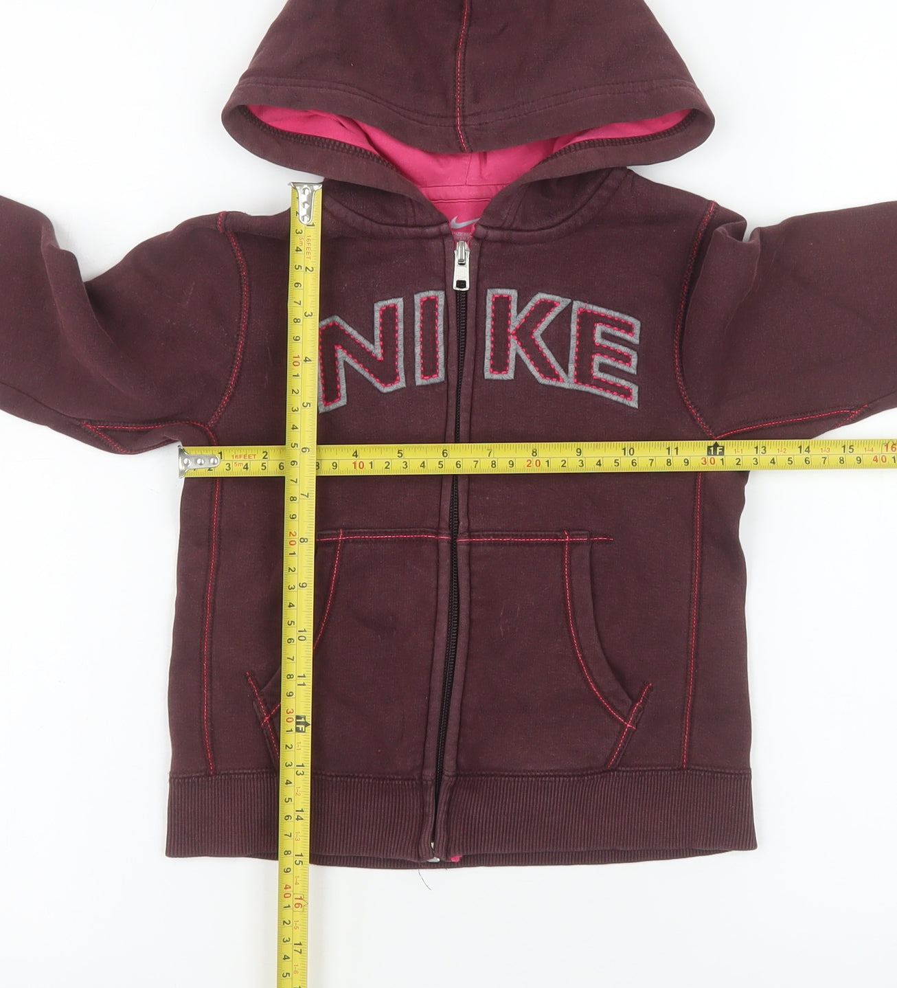 Nike Girls Brown Hooded Full Zip Fleece Jacket Size 6-7 Years