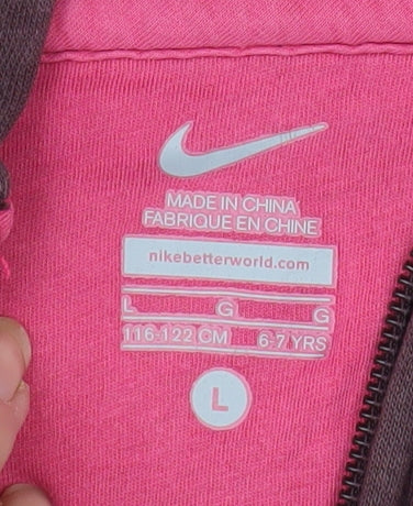 Nike Girls Brown Hooded Full Zip Fleece Jacket Size 6-7 Years