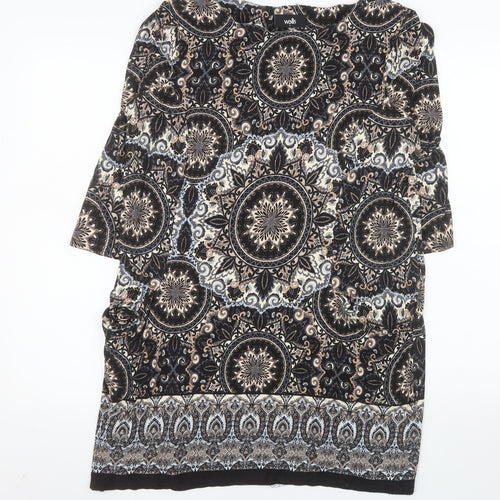 Wallis Women’s Black Bohemian Tunic Blouse L Viscose 3/4 Sleeve