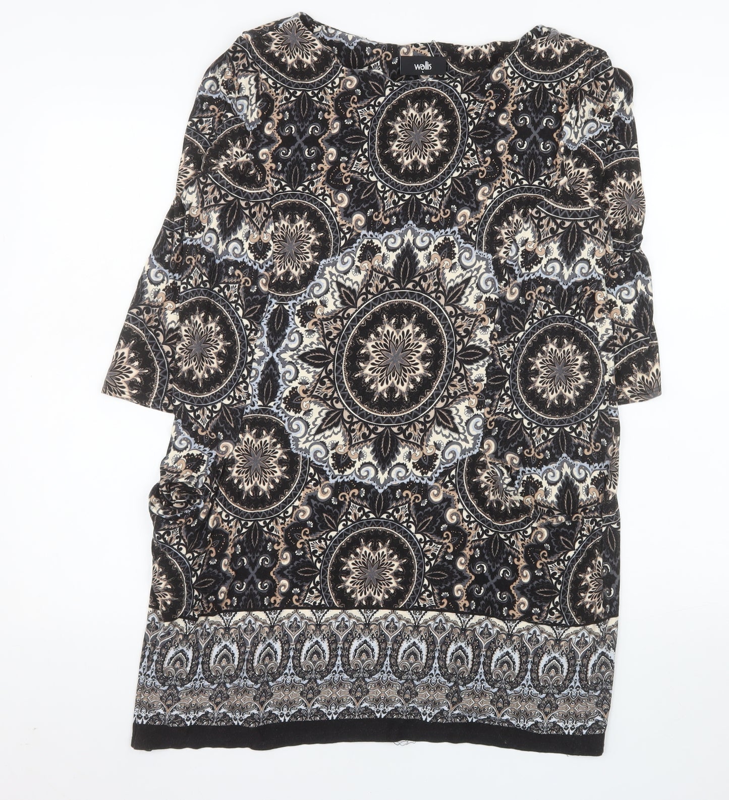 Wallis Women’s Black Bohemian Tunic Blouse L Viscose 3/4 Sleeve