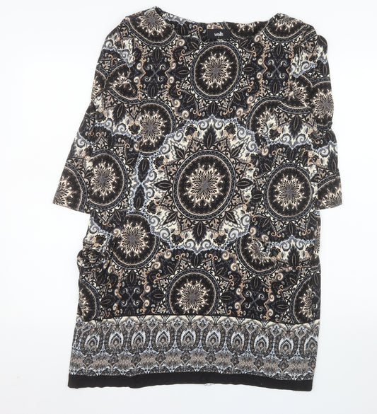 Wallis Women’s Black Bohemian Tunic Blouse L Viscose 3/4 Sleeve