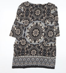 Wallis Women’s Black Bohemian Tunic Blouse L Viscose 3/4 Sleeve