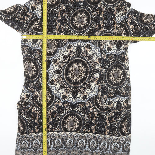 Wallis Women’s Black Bohemian Tunic Blouse L Viscose 3/4 Sleeve