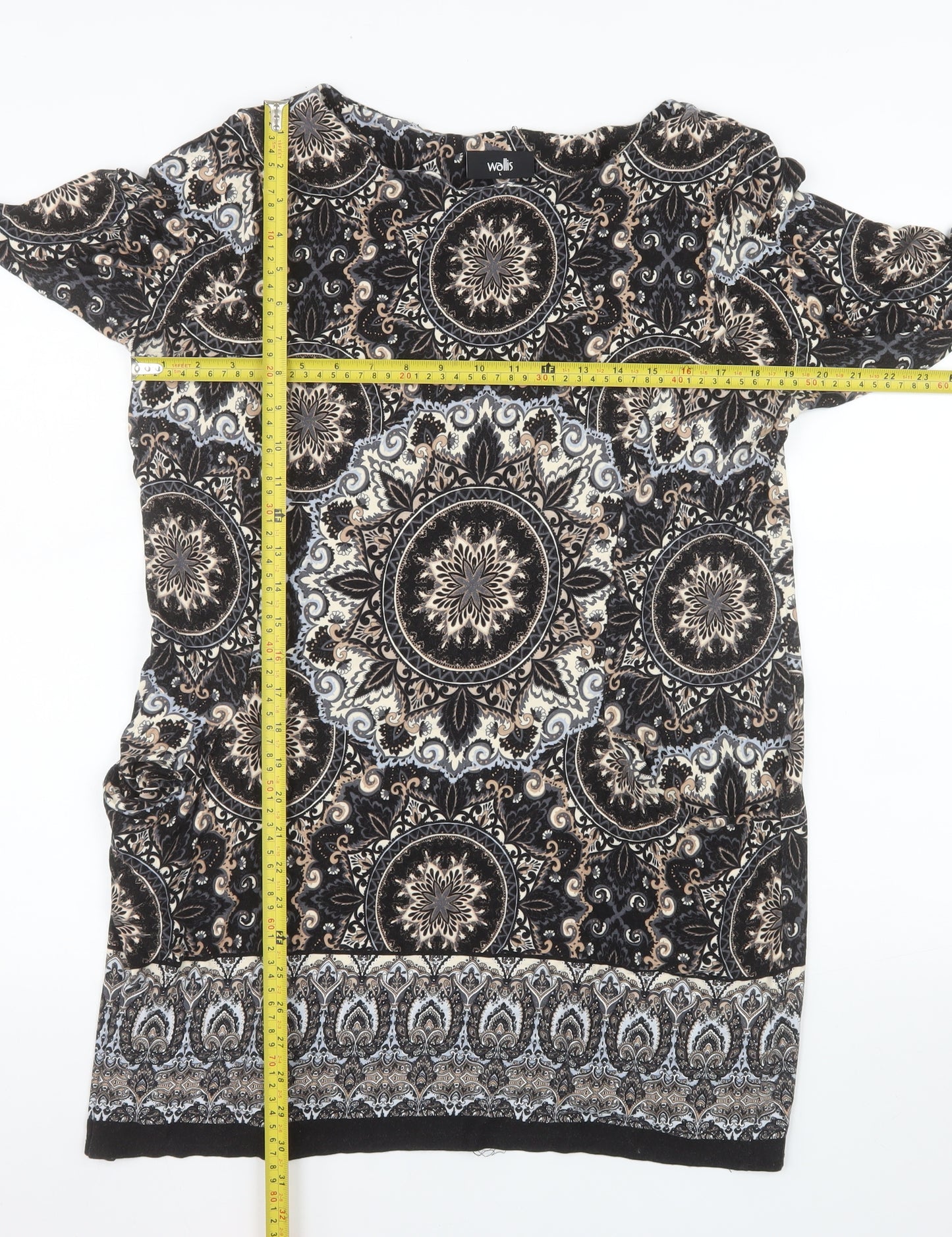 Wallis Women’s Black Bohemian Tunic Blouse L Viscose 3/4 Sleeve