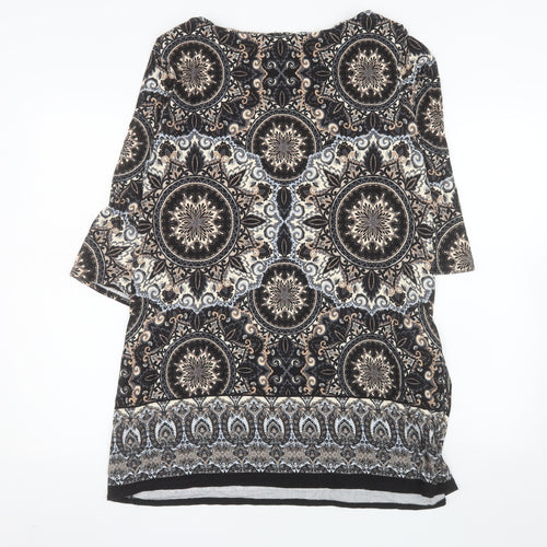 Wallis Women’s Black Bohemian Tunic Blouse L Viscose 3/4 Sleeve