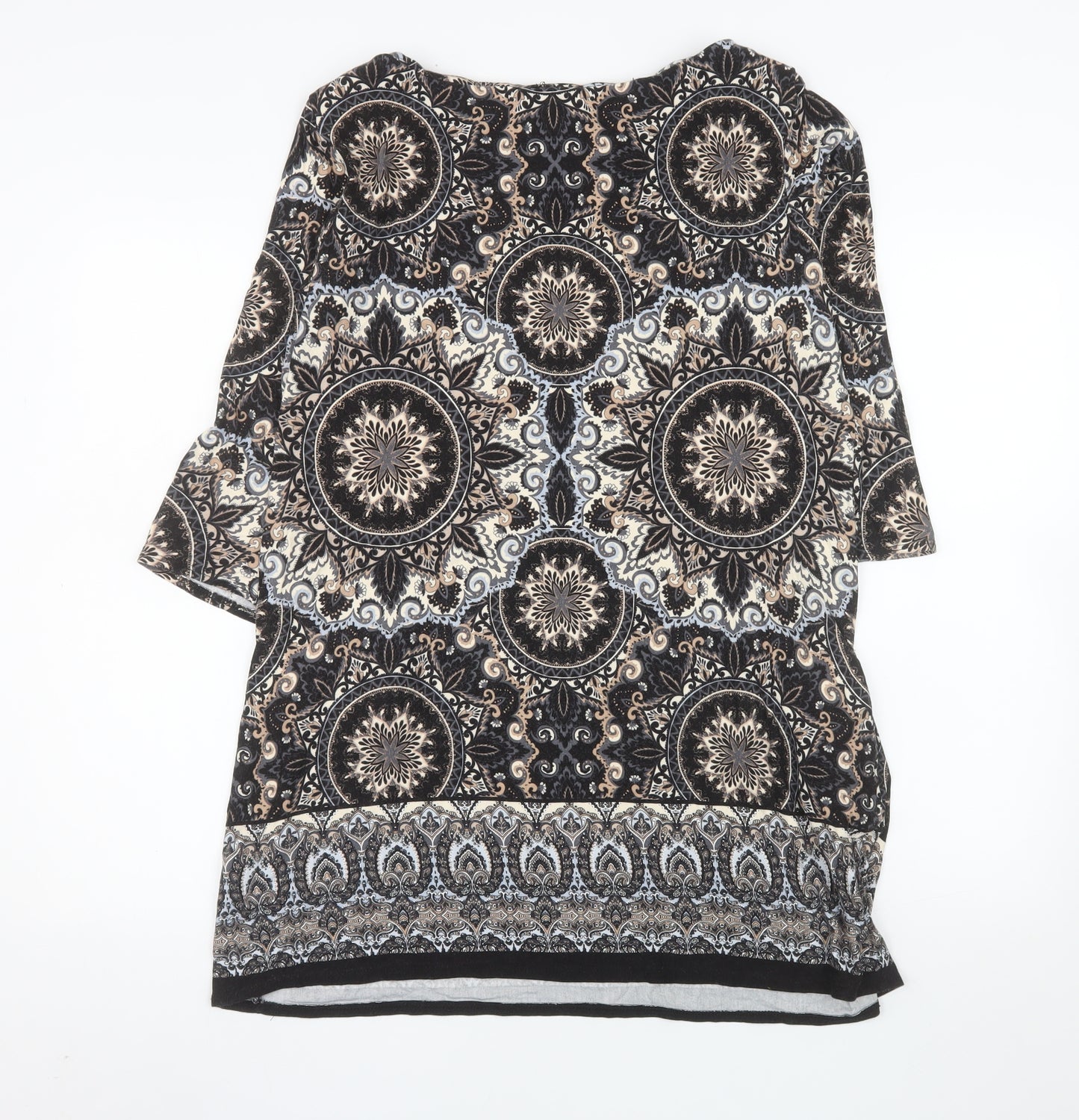 Wallis Women’s Black Bohemian Tunic Blouse L Viscose 3/4 Sleeve