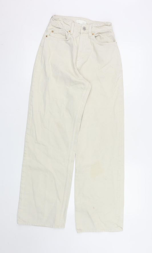 H&M Women Ivory Wide-Leg High Rise Jeans Size 6 100% Cotton
