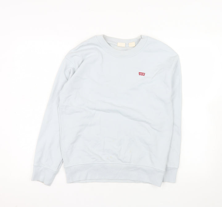 Levi's Women Blue Crew Neck Cotton Pullover Sweatshirt XS