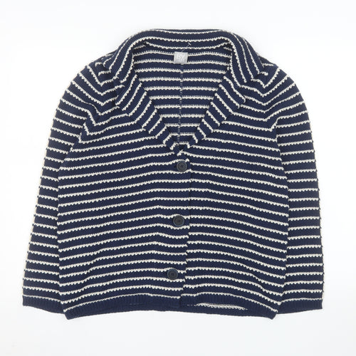RABE Womens Blue Striped Cardigan Size 14 V-Neck Knit Cotton Blend