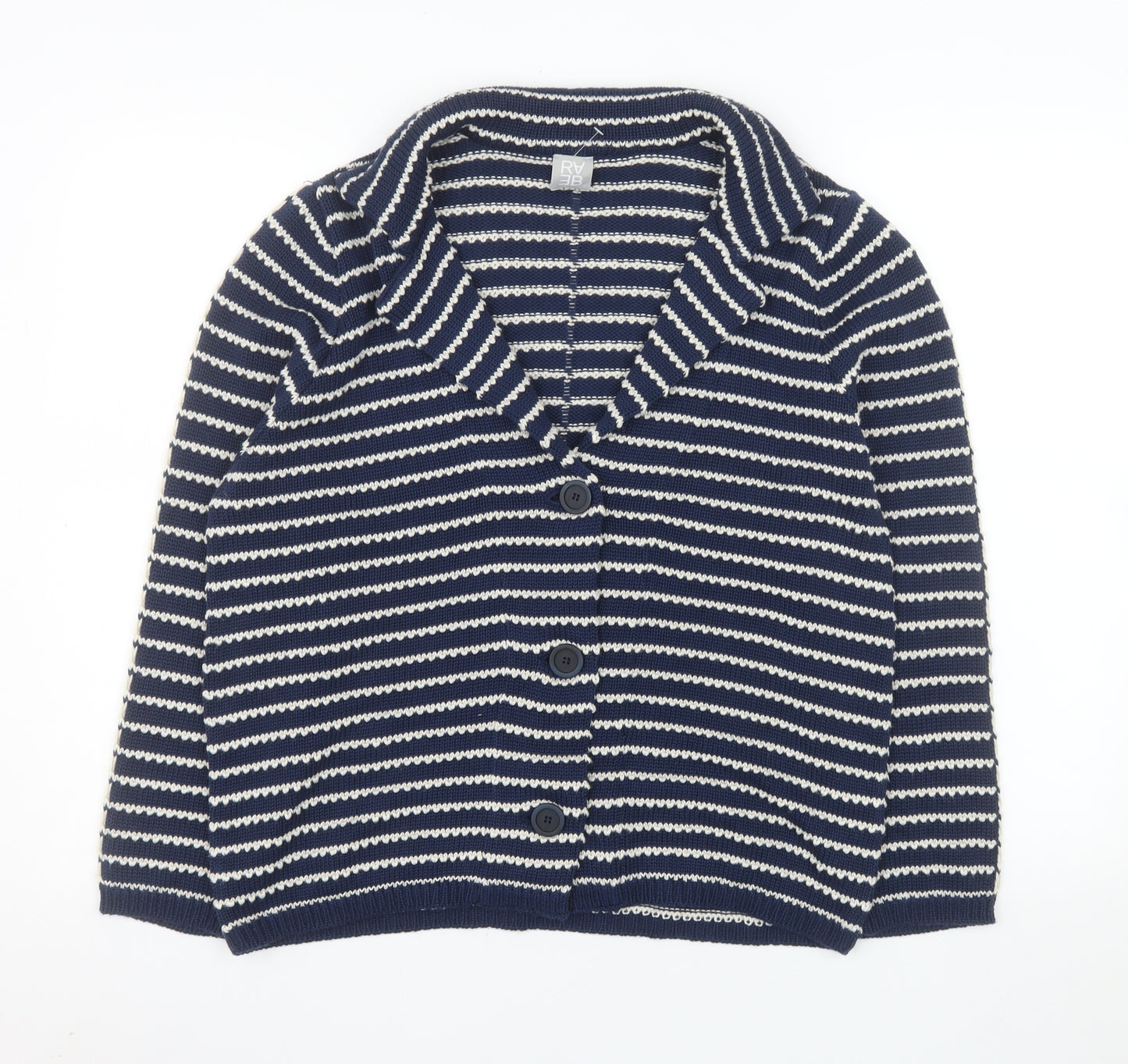RABE Womens Blue Striped Cardigan Size 14 V-Neck Knit Cotton Blend