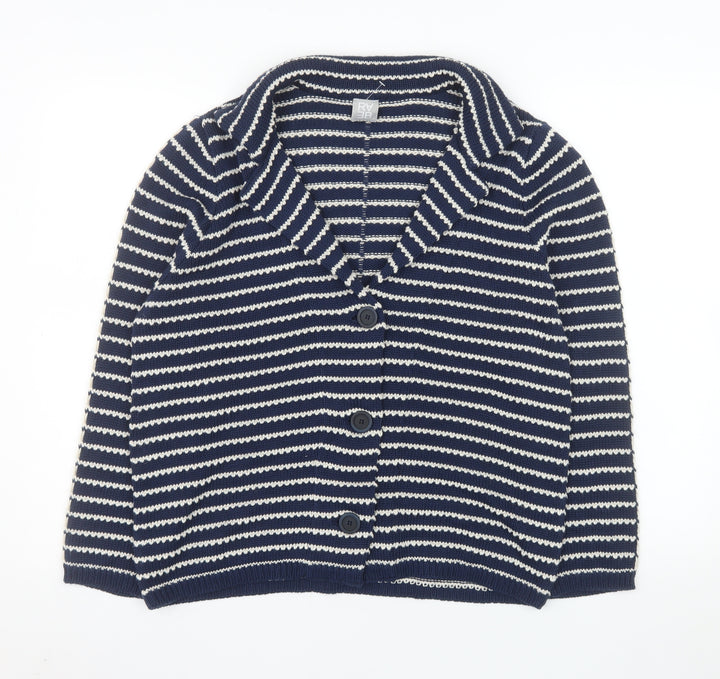 RABE Womens Blue Striped Cardigan Size 14 V-Neck Knit Cotton Blend