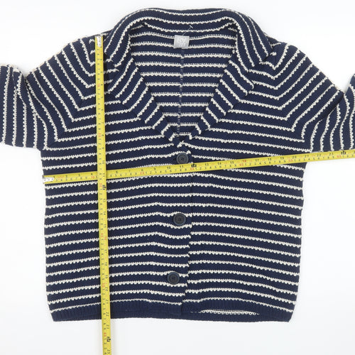 RABE Womens Blue Striped Cardigan Size 14 V-Neck Knit Cotton Blend