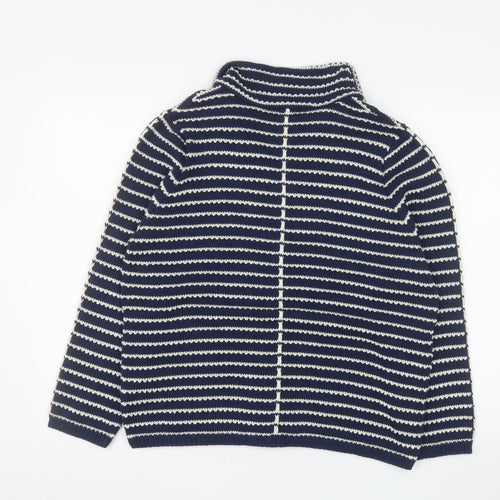 RABE Womens Blue Striped Cardigan Size 14 V-Neck Knit Cotton Blend